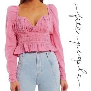 Free People NWT Chloe Top Pull Sleeve Cropped Top - Aurora Pink - Size Medium